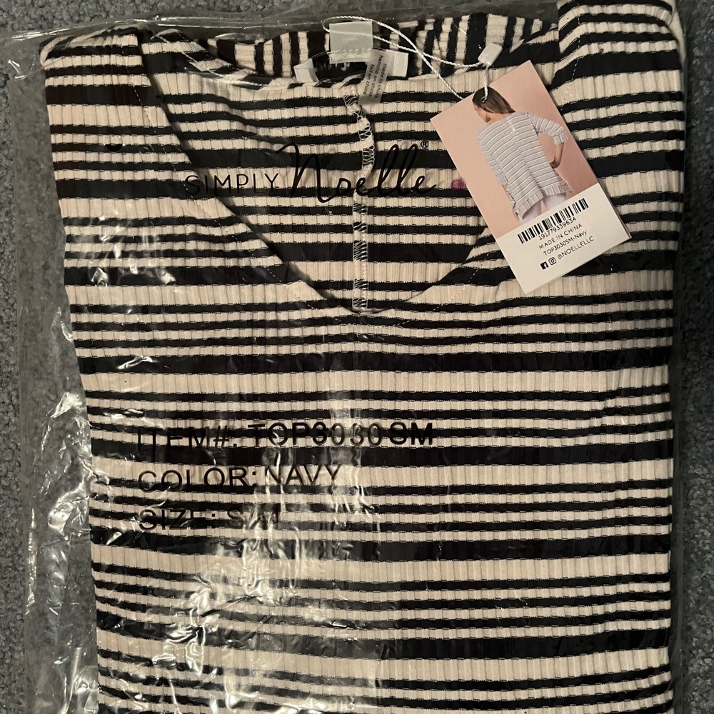 New, still in packaging navy/stripped Simply Noelle top size S/M